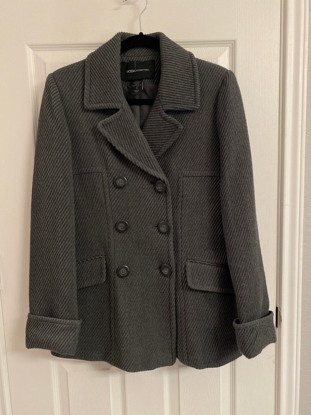 Vintage Moda International Grey Wool Blend Pea Coat Dark Medium  Dark Academia